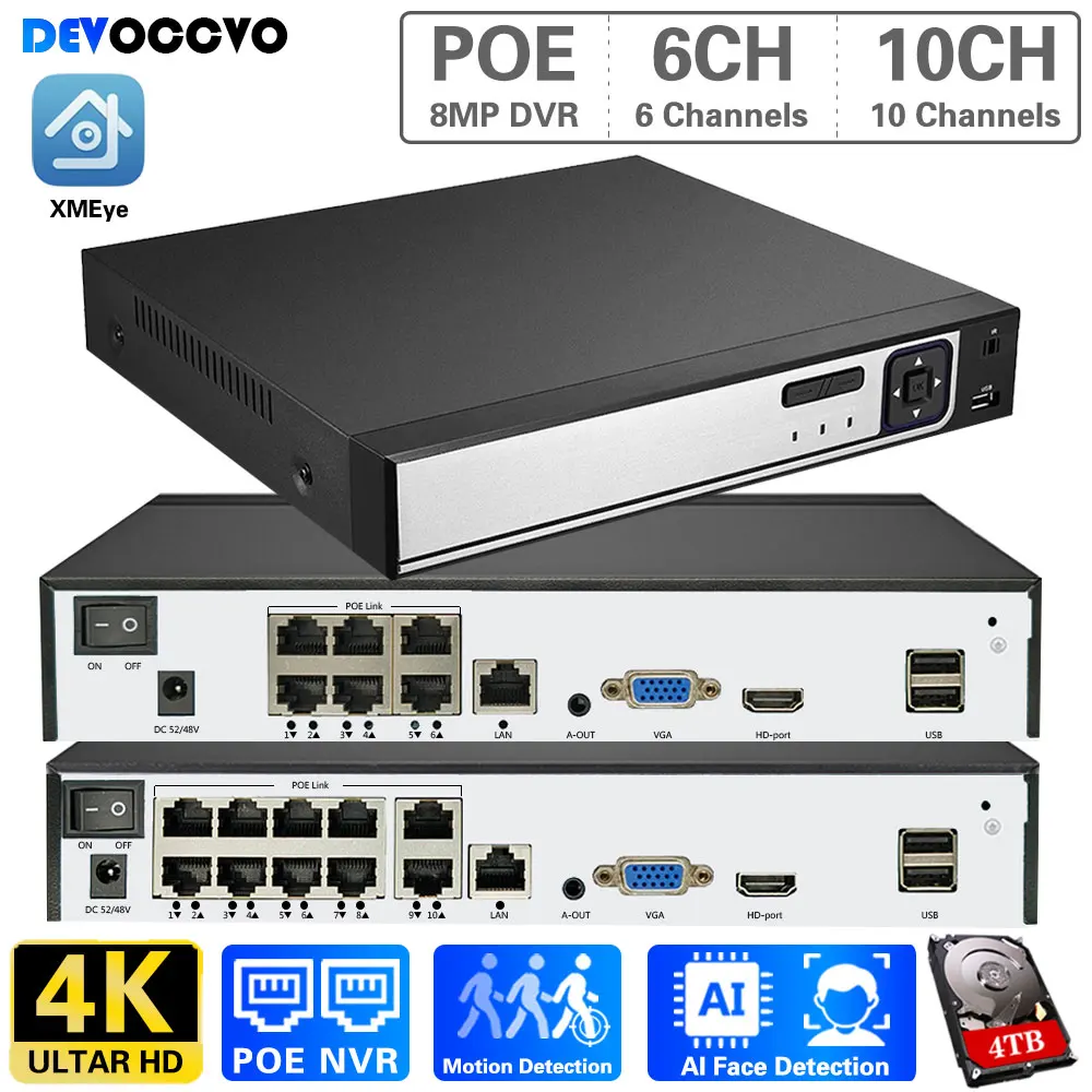 4K H.265 Xmeye Face Detect PoE NVR 6CH 10CH Up to 8Channel 8MP Network Camera CCTV System Security Protection NVR Video Recorder
4K H.265 Xmeye Face Detect PoE NVR 6CH 10CH Up to 8Channel 8MP Network Camera CCTV System Security Protection NVR Video Recorder
