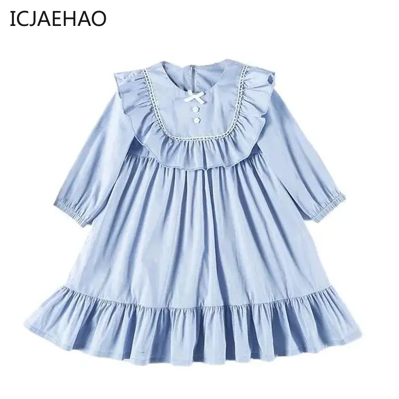 

Girl One Piece Dress Spanish Children Light Blue Spring Clothes Frocks Infants Koren Princess Cotton Dresses Kids Autumn Clothes