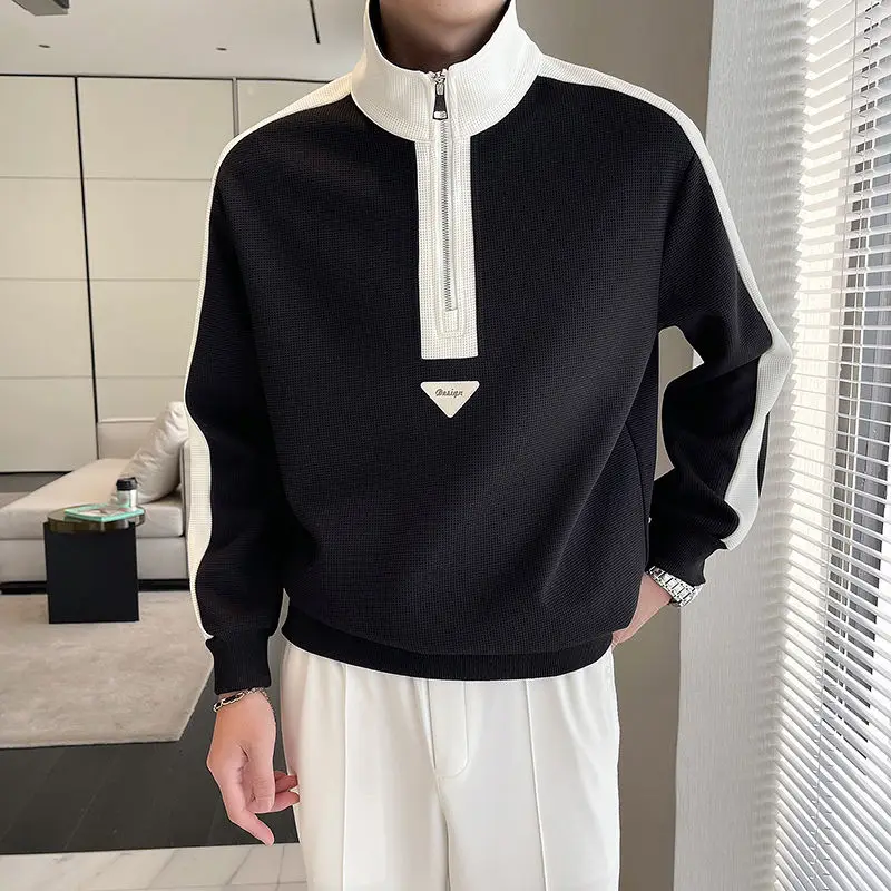 Sweatshirts for Man Spliced Top Hoodieless Men's Clothing Black Slim Fit Half Zip Pullover One Piece High Quality Novelty And
Sweatshirts for Man Spliced Top Hoodieless Men's Clothing Black Slim Fit Half Zip Pullover One Piece High Quality Novelty And