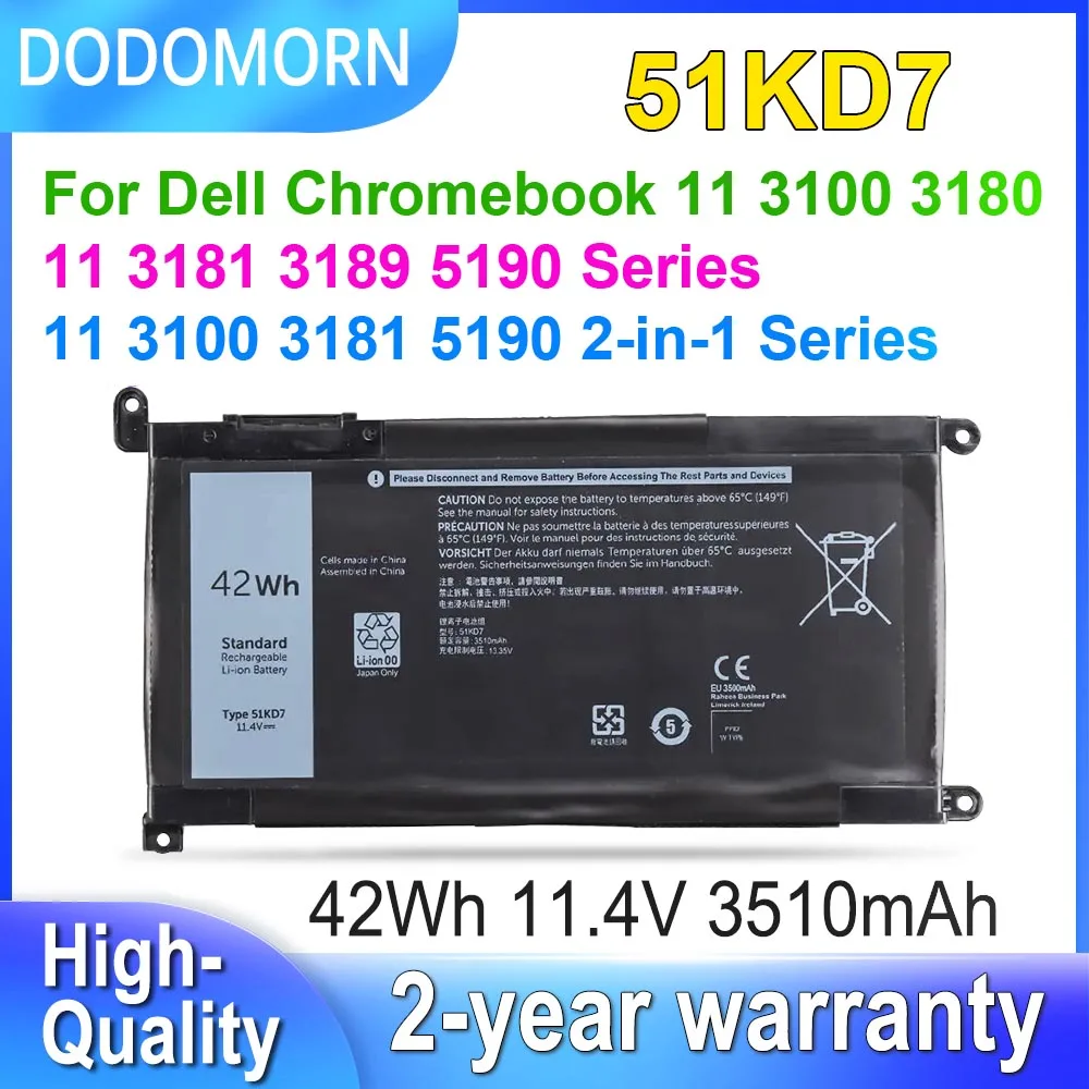 Аккумулятор DODOMORN 51KD7 для ноутбука Dell Chromebook 11 3180 3189,3100 3181 5190 2 в 1 FY8XM Y07HK 051KD7 42Wh 11,4 в
Аккумулятор DODOMORN 51KD7 для ноутбука Dell Chromebook 11 3180 3189,3100 3181 5190 2 в 1 FY8XM Y07HK 051KD7 42Wh 11,4 в