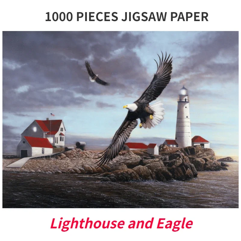 

69*51cm Adult 1000 Pieces Paper Jigsaw Puzzle Lighthouse and Eagles Animals Paintings Stress Reducing Toys Christmas Gifts