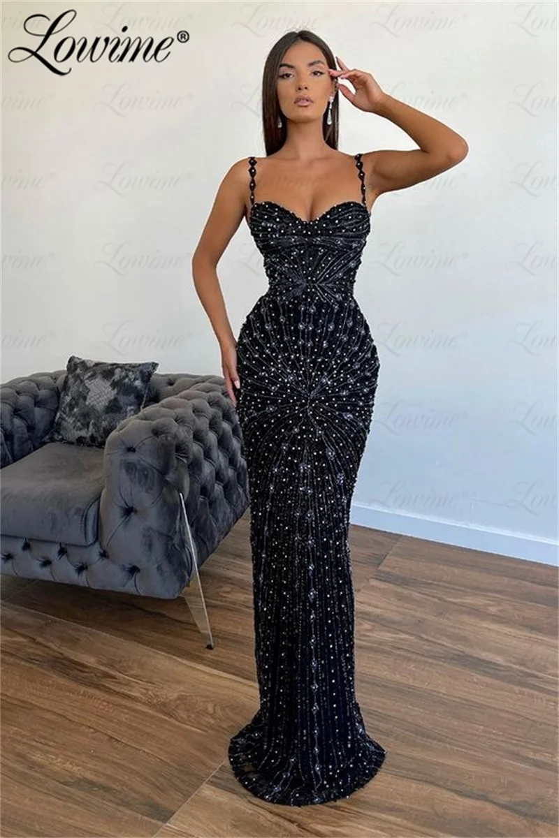 

Abendkleider Black Evening Dresses Luxury 2023 Full Beaded Crystals Stones Haute Couture Straight Arabic Party Gown Prom Dresses