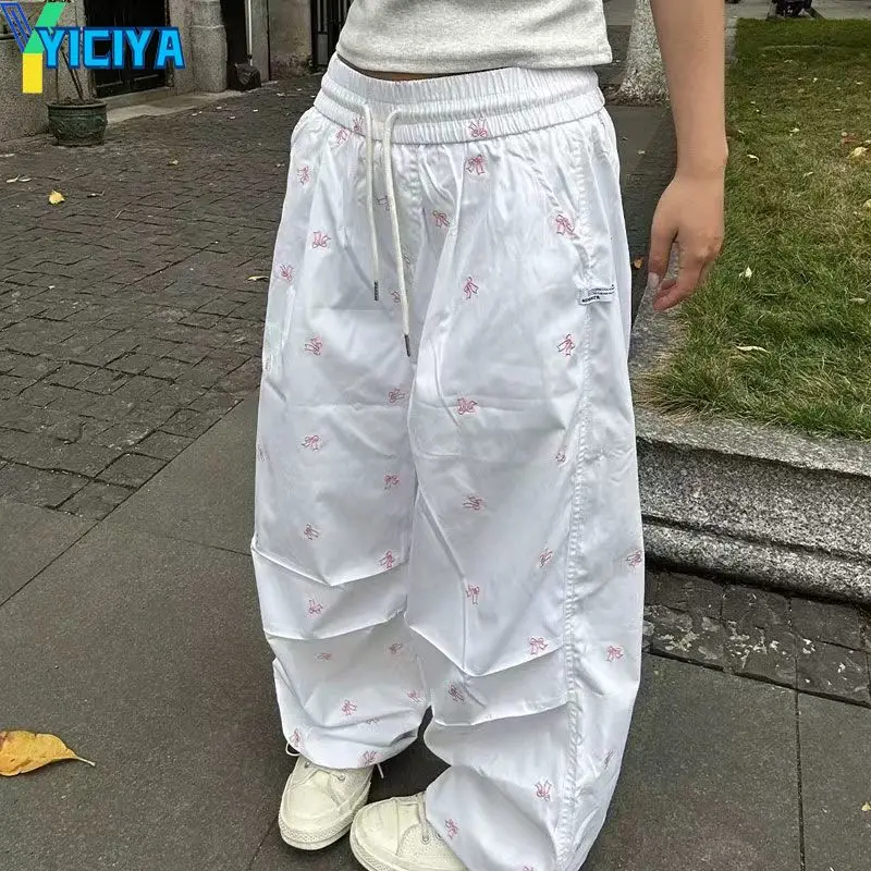 

YICIYA y2k style Bow knot Pants Parachute trousers white STRAIGHT Women Full Length baggy long cargo pant New outfit casual 2024