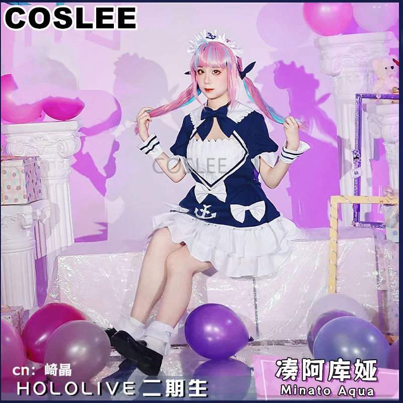 

COSLEE VTuber Hololive Minato Aqua Cosplay Costume Maid Dress Uniform Daily Wear Women Halloween Party Outfit XS-XXL NEW