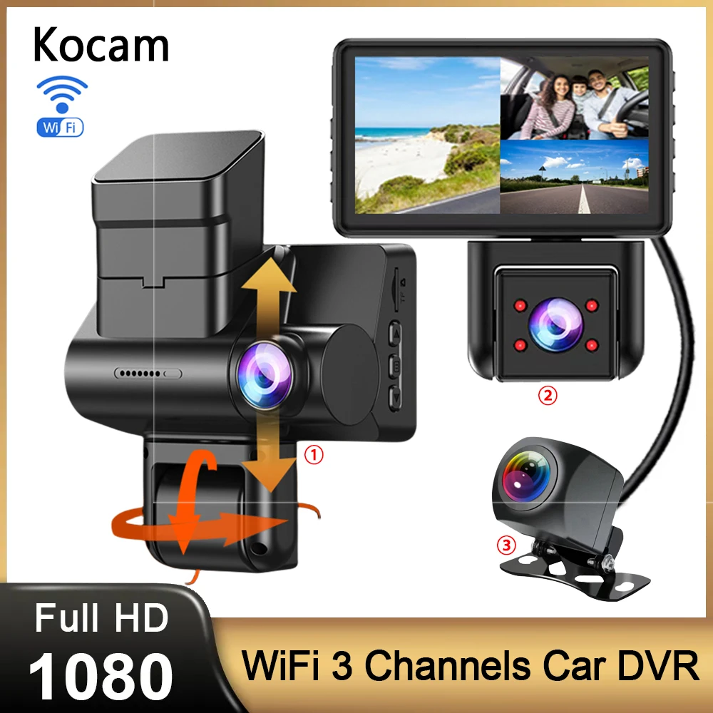 

3 Channel WiFi Car DVR HD 1080P 3-Lens Inside Vehicle Dash CamThree Way Camera DVRs Recorder Video Registrator Dashcam Camcorder