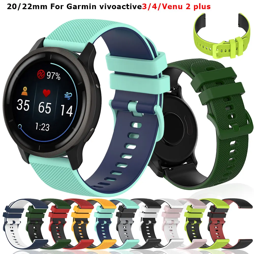 

Ремешок для смарт-часов Garmin Vivoactive 4 3, 20 22 мм, двухцветный ремешок для Forerunner 255 645 245 745 пришен 2 Plus SQ