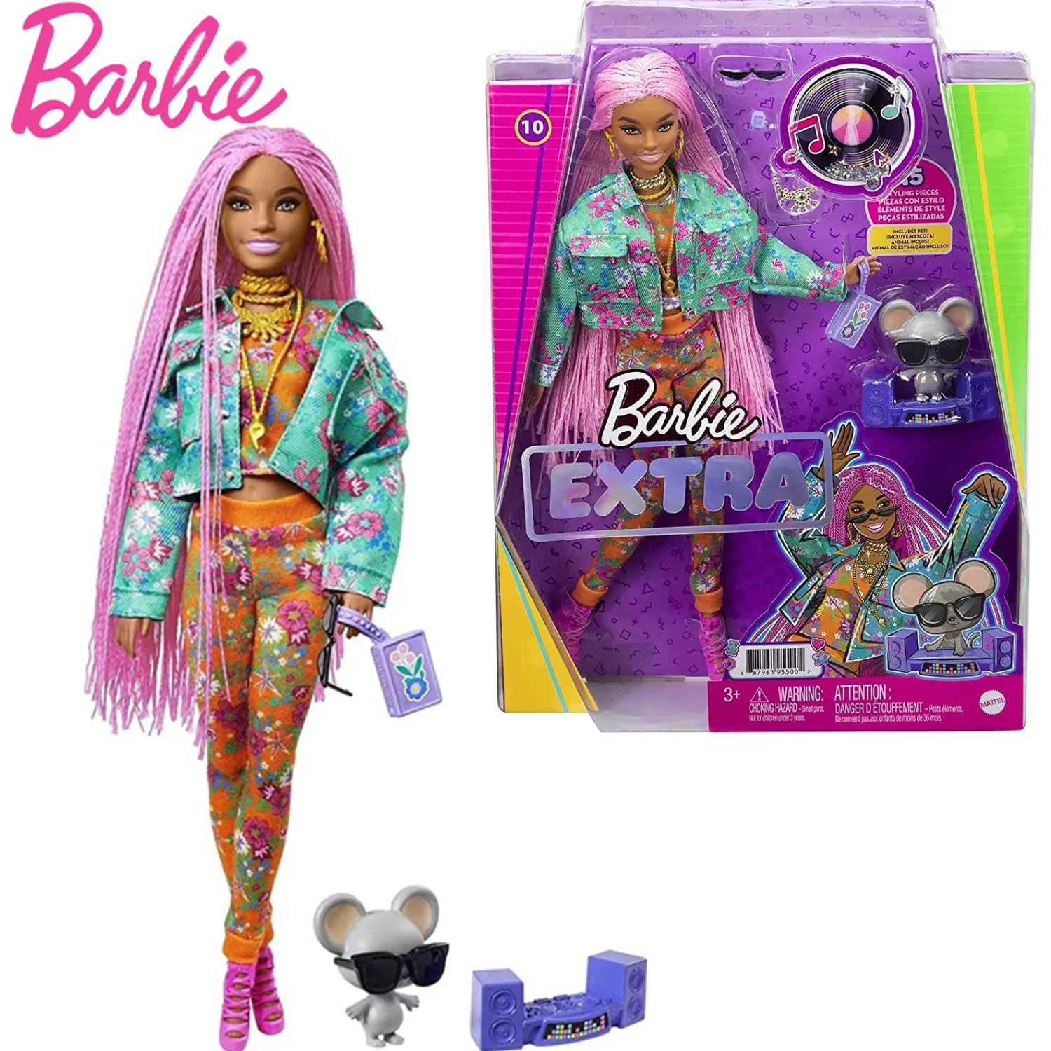 Barbie Extra Doll #10 Floral-Print Jacket & Jogger Set DJ Mouse Extra-Long Pink Braids Multiple Flexible Joints Barbie Toy GXF09
Barbie Extra Doll #10 Floral-Print Jacket & Jogger Set DJ Mouse Extra-Long Pink Braids Multiple Flexible Joints Barbie Toy GXF09