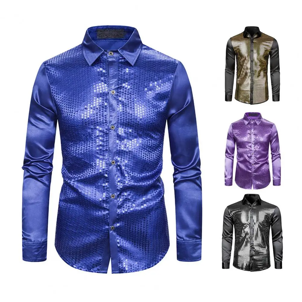 Men Shirt Club Dance Shirt Shiny Sequin Lapel Single-breasted Slim Fit Colorful Stripe Glossy Long Sleeve Performance Men Top
Men Shirt Club Dance Shirt Shiny Sequin Lapel Single-breasted Slim Fit Colorful Stripe Glossy Long Sleeve Performance Men Top