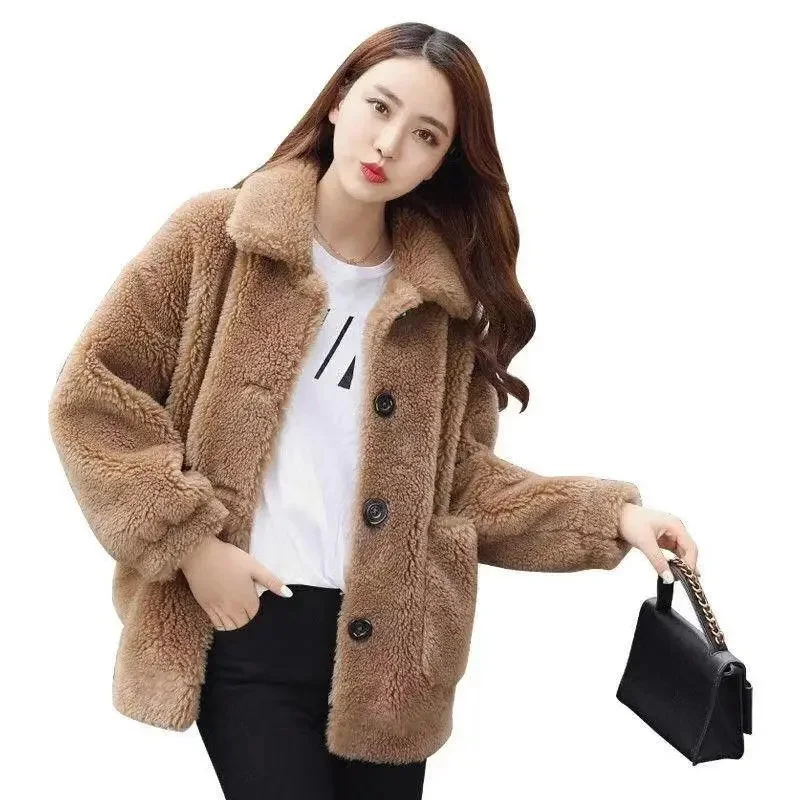 Imitation Lamb Fur Coat Women's Short Korean Style Autumn Winter New Jacket Thickened Loose Sheep Shearling Outwear Female Tops
Imitation Lamb Fur Coat Women's Short Korean Style Autumn Winter New Jacket Thickened Loose Sheep Shearling Outwear Female Tops