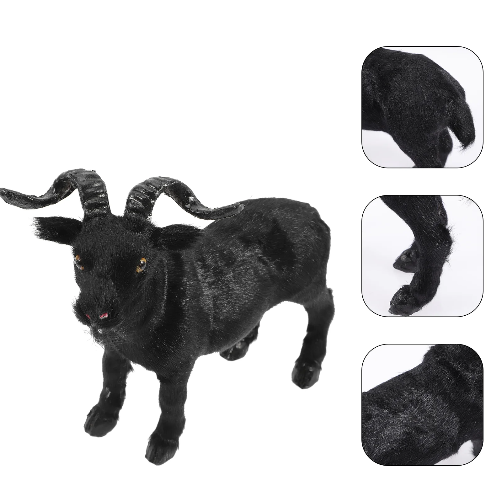 

Black Goat Figure Baphomet Statue Fur Goat Figurines Mini Goat Model Realistic Plastic Satanic Rites Evil Demonic Sculpture