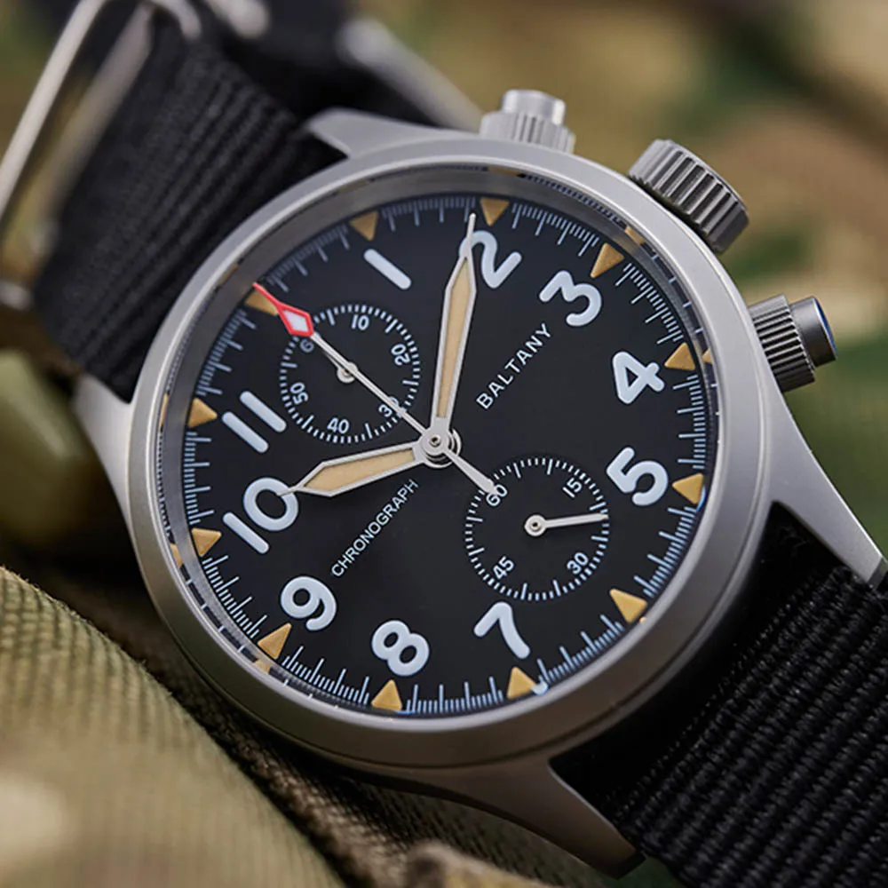 

Baltany Quartz Watch for Men Pilot Chronograph Wristwatch VK61 Movement 100m Waterproof Luminous Sapphire Vintage Military Style