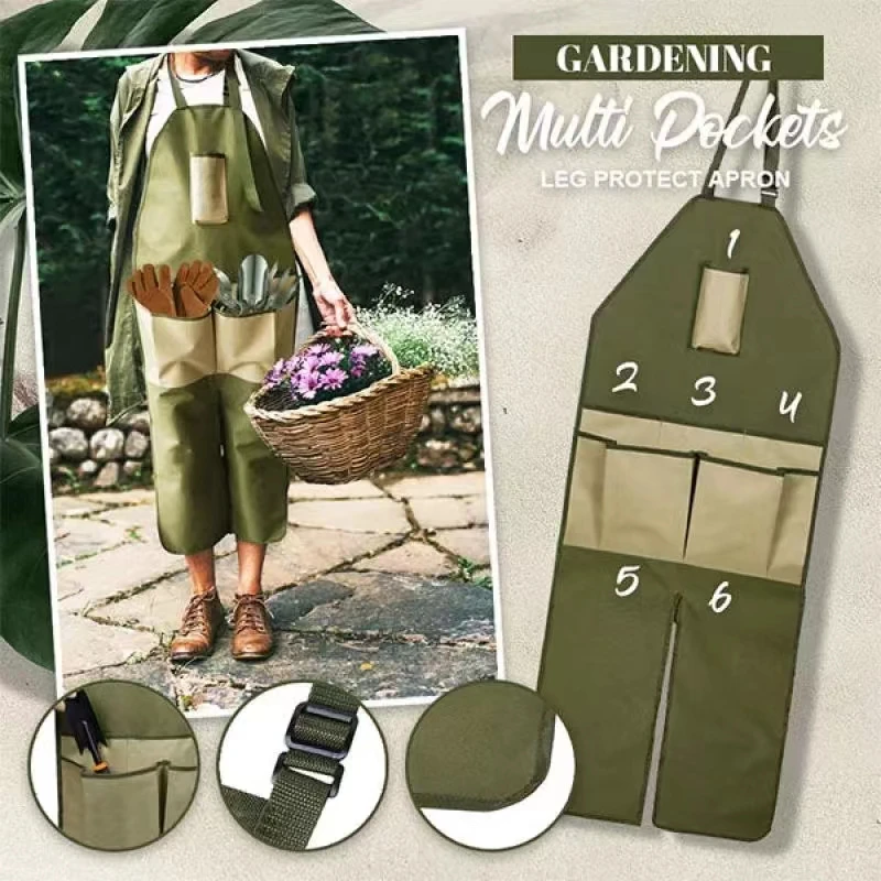 

New Garden Gardening Trimmed Multi-pocket Oxford Cloth Color-blocking Extended Version Garden Leggings Apron