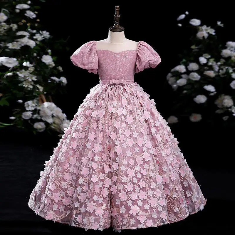 

Girl Dress bridesmaid flower girl Wedding Petal Embroidery Princess Prom Party long Dress for Girl Dresses teens Pageant Costume