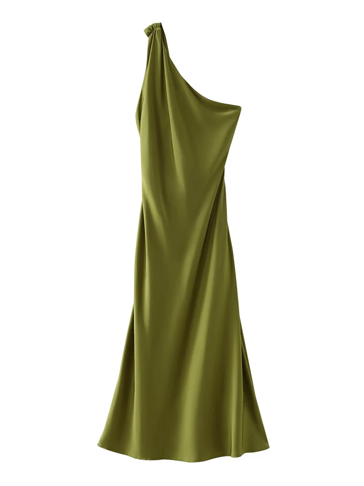 

TRAF-2024 Women's Off Shoulder Asymmetric Dress. summer. new. Chic midi skirt. Silk texture evening dress. high quality. grace