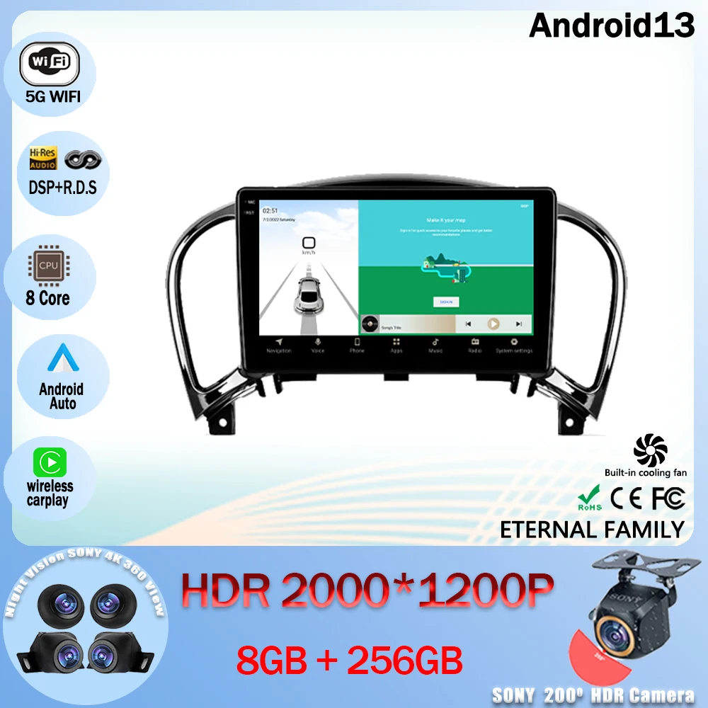

Android 13 Car Radio Multimedia Video Player Navigation GPS For Nissan Juke 2010 - 2014 5G WIFI BT 4G LET No 2din DVD CPU QLED