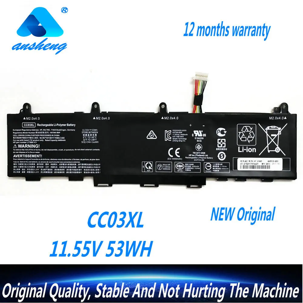 Original CC03XL Laptop Battery For HP EliteBook 830 835 840 845 G7 HSTNN-LB8Q IB9H B9F L77606-1C2/-421 L78555-005 11.55V 53WH
Original CC03XL Laptop Battery For HP EliteBook 830 835 840 845 G7 HSTNN-LB8Q IB9H B9F L77606-1C2/-421 L78555-005 11.55V 53WH