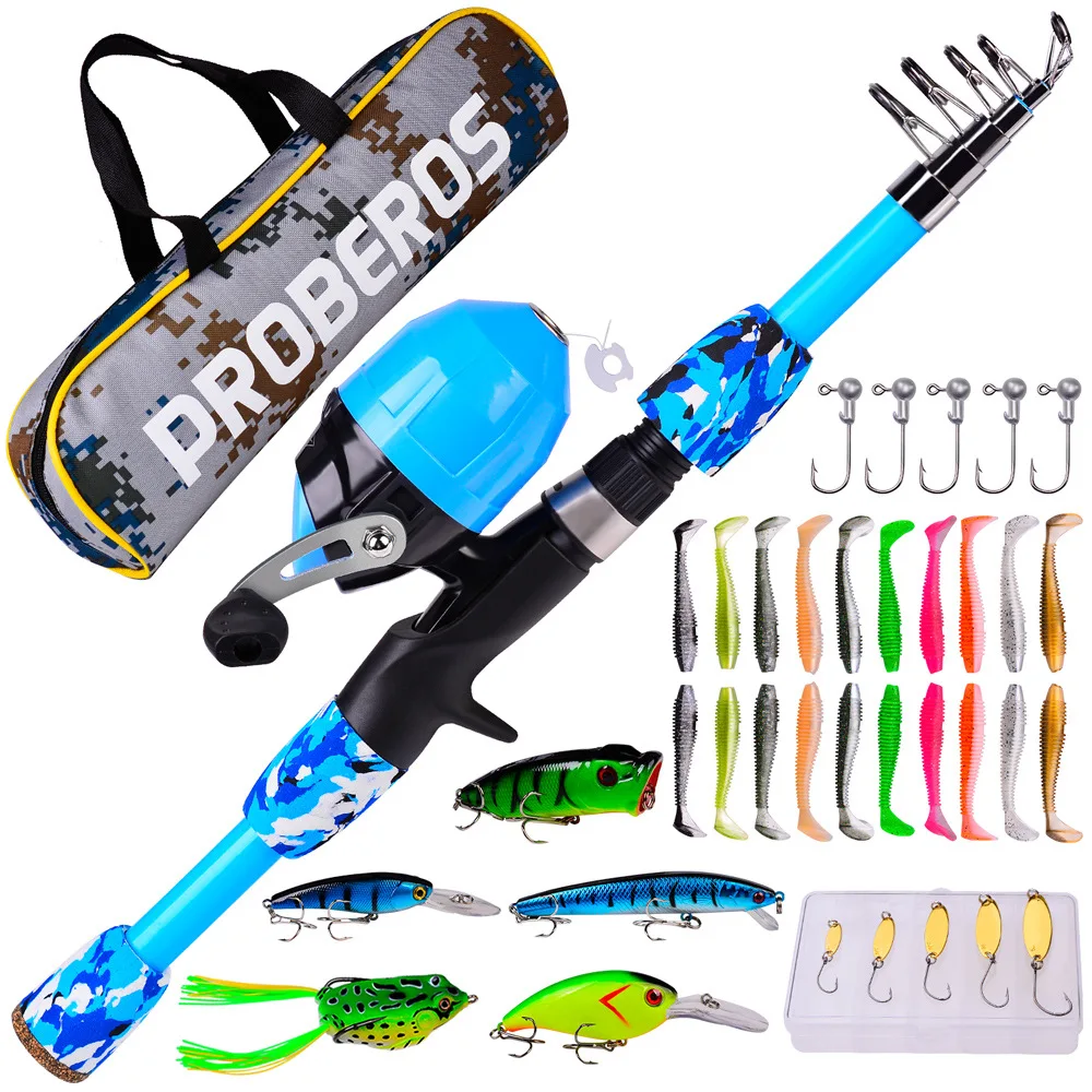 

Children's Sea Fishing Rod Suit Accessories Combo Complete Kit Full Reel Set Telescopic Windlasses Spining Rods 2023 Lure Tackle