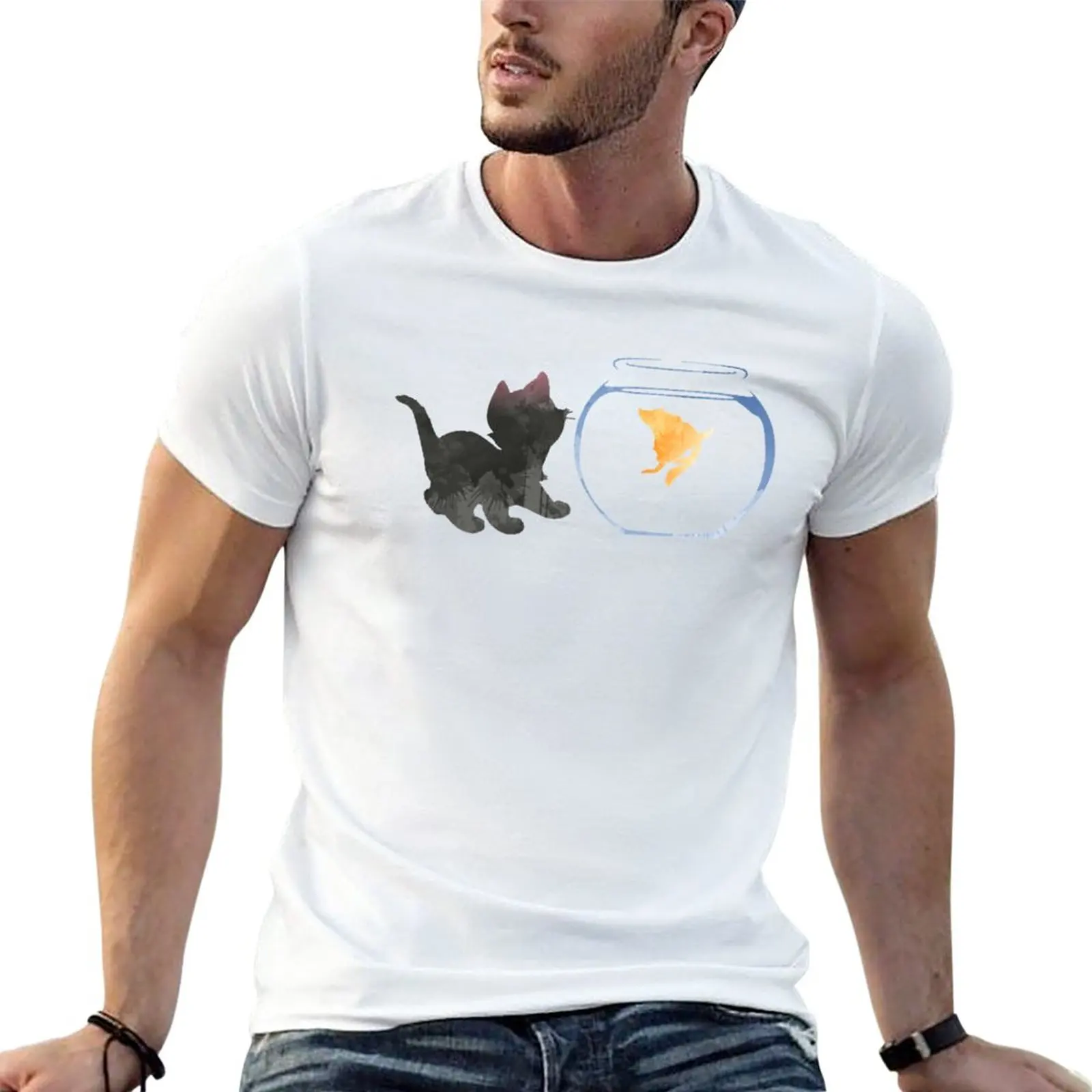

New Cat and Fish Inspired Silhouette T-Shirt cute clothes hippie clothes black t shirts for men