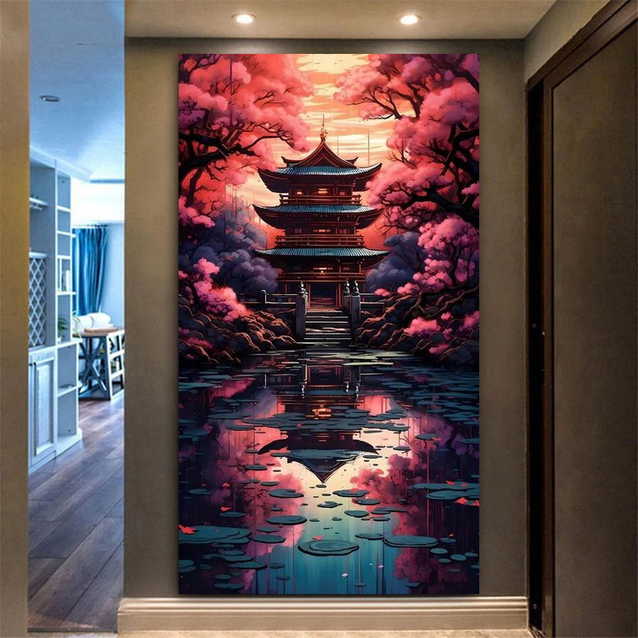 

Night Scenery Rivers Diamond Painting Large Japanese Temples Diy Full Square Round Drill Mosaic Embroidery Rhinestone Picture