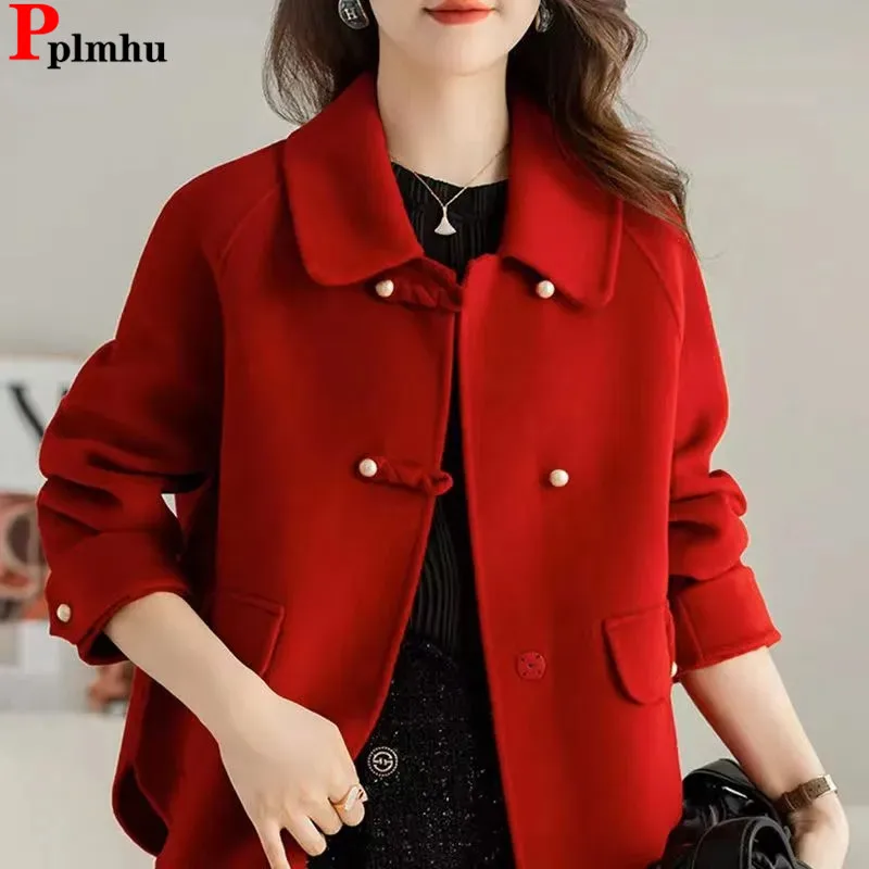 

Korean Warm Wool Blend Women Chaqueta Elegant Chic Ol Fall Winter Woolen Overcoat Jacket Office Ladies Short Classic Jaqueta New