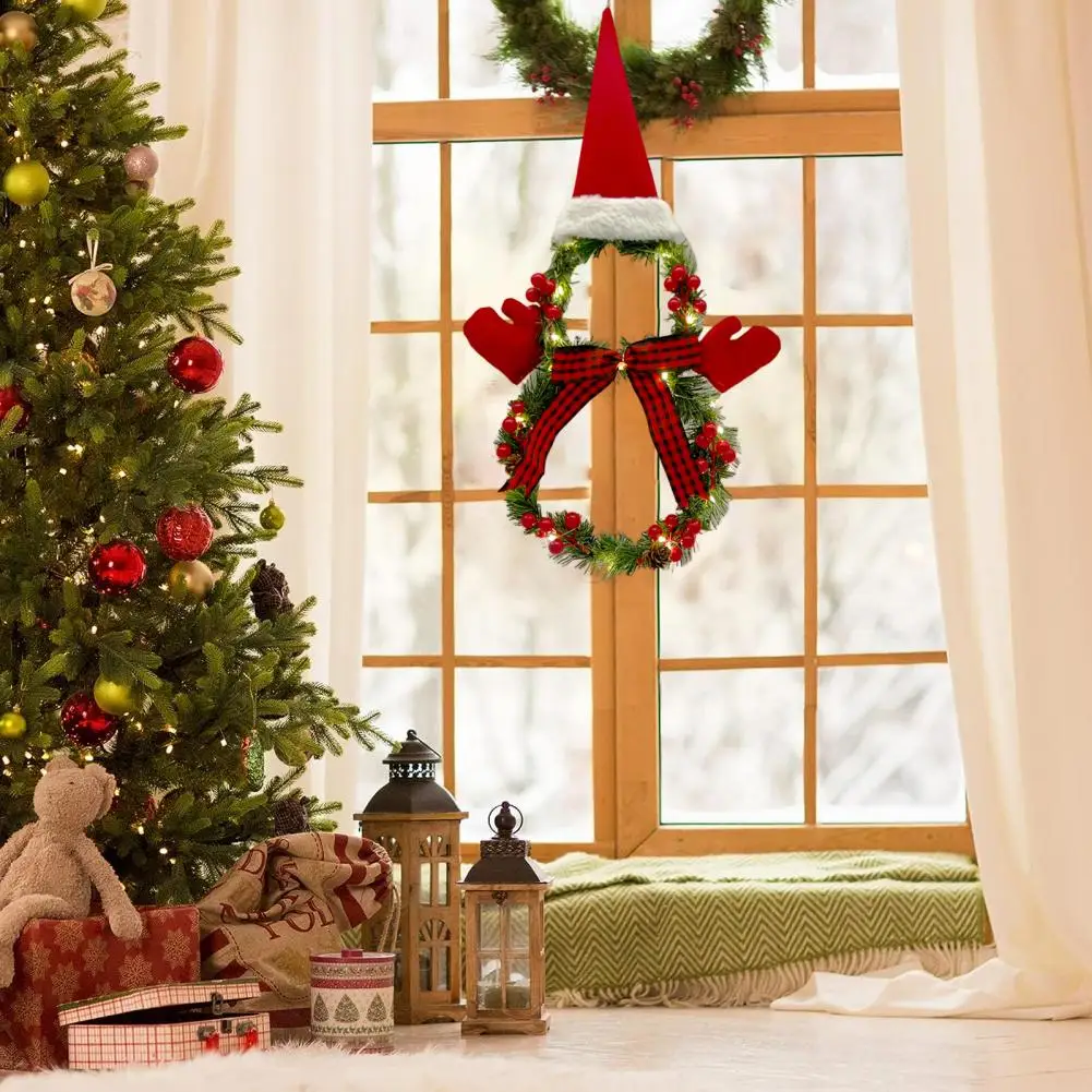 

Семейный венок, шапка Санты, венок, светодиодный Рождественский венок со снеговиком, праздничное украшение для передней двери с новым