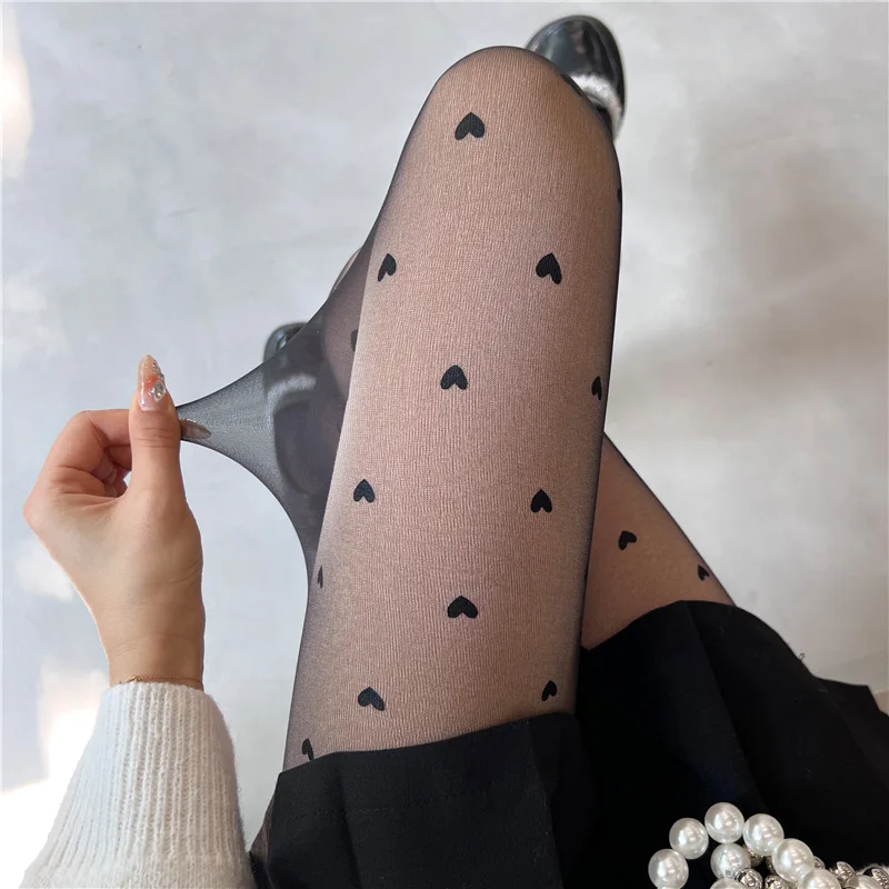 

Double-Layer Fleece-Lined Love Stockings Women's Autumn and Winter Thickening Transparent Superb Fleshcolor Pantynose Polka