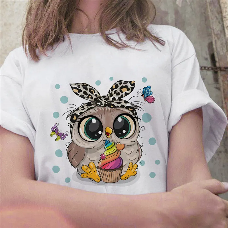 Модная трендовая Новая женская футболка с принтом милой совы графическим