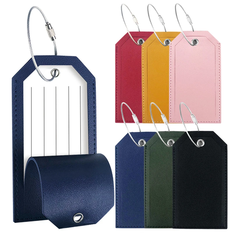 

Women Men Luggage Tags for Suitcases Travel Accessories Fashion Solid Color PU Leather Suitcase Bag Label Tag Name ID Address