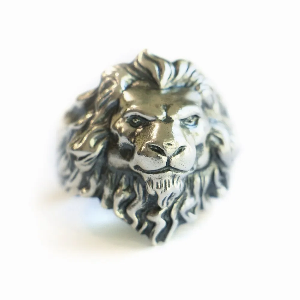 

925 пробы серебряные высокие детали, кольцо в виде короля льва, байкерские ювелирные изделия в стиле панк TA109, размер США 7 ~ 15