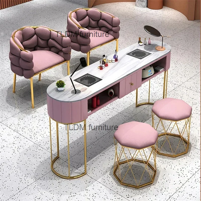 

Nordic Marble Nail Tables for Salon Furniture Light Luxury Single and Double Professional Manicure Table Set with Vacuum Cleaner