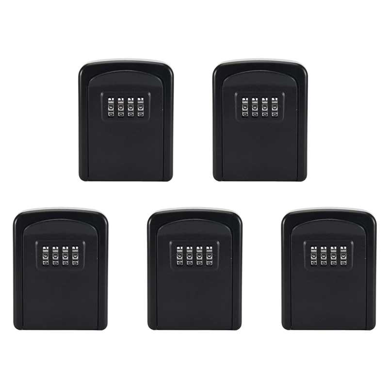 

5X Key Lock Box Wall Mounted 4 Digit Combination Lock Box For House Key Weatherproof Security Key Storage Lock Box Black