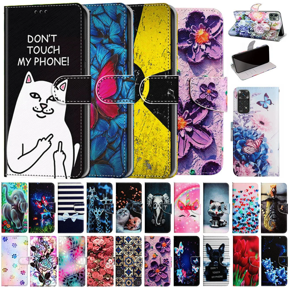 

A2 Fashion Flip Leather Case For Redmi A1 A2 Cartoon Animal Plant Painted Cat Flower Wallet Card Holder Stand Book Cover