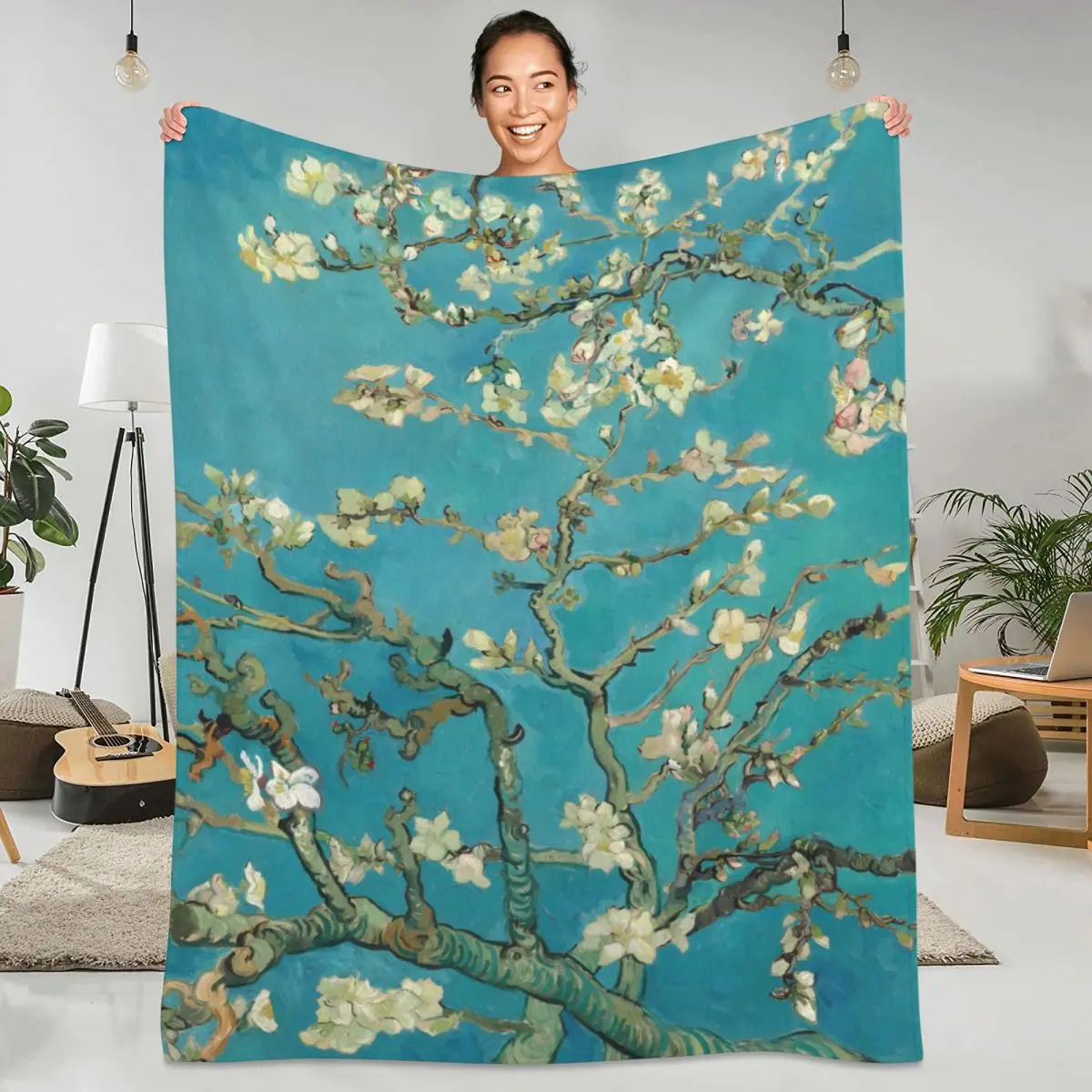 

Vincent Van Gogh Flannel Blanket Almond Blossom Soft Durable Bedding Throws for Couch Chair Sofa Bed Camping Print Bedspread