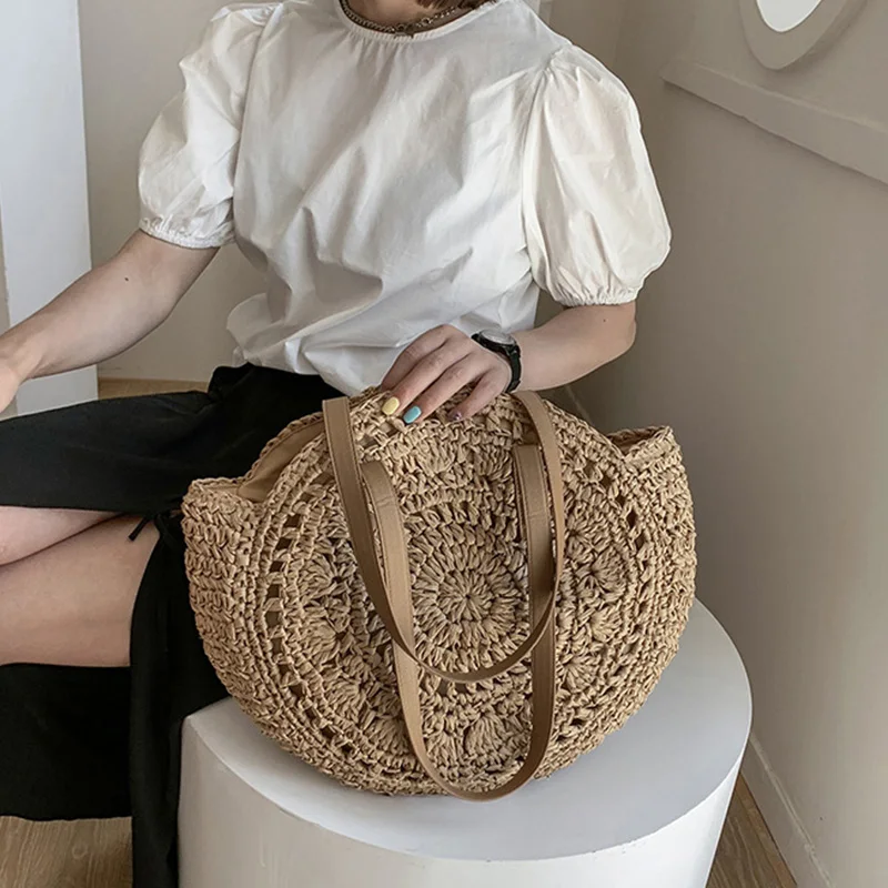 Handwoven Summer Rattan Beach Tote - Large Capacity Women's Straw Bag 9 S351a68a8a217494bbbd3191834746319z