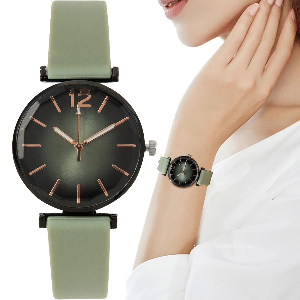 

Модные женские спортивные простые кварцевые часы с черным циферблатом, повседневные часы, Лидер продаж 2024, зеленые женские наручные часы с силиконовым ремешком