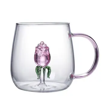 1 PC 400ml 13oz Creative 3D Cactus Rose Duck Flamingo Animal Water Glass Mug Cup with Handle For Girls Kids Lovers Wedding Gift