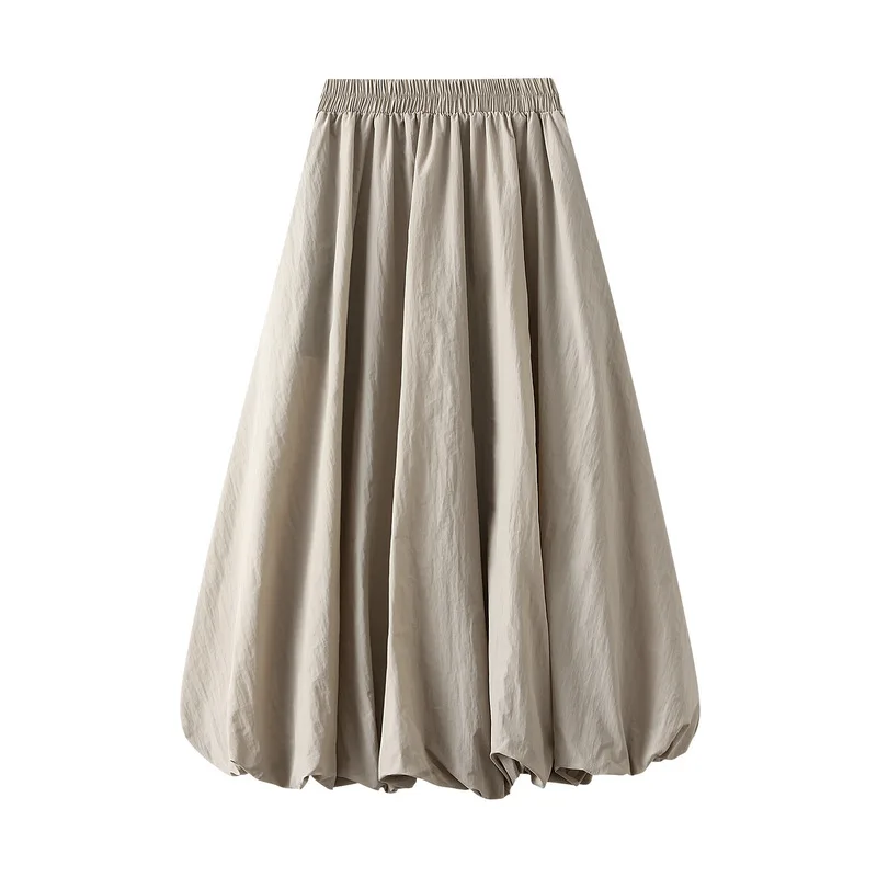 

pleated skirt women 2024 spring summer new high-waist bud skirt lantern skirt female black khaki mid-length A-line skirt women