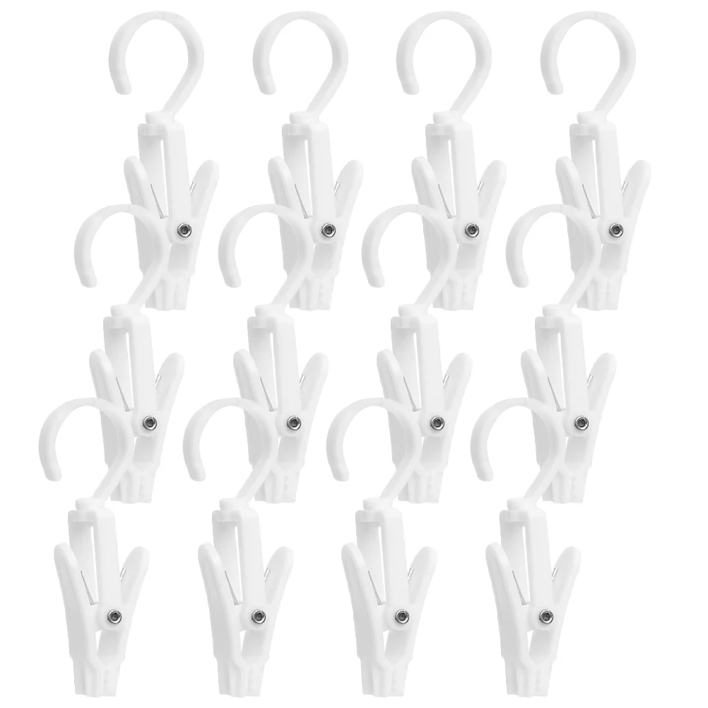 

12 Pcs Luggage Rack Swivel Hook Clip Laundry Simple Clothes Store Hanger Boot Clips Closet Shoe White Hangers for with Travel