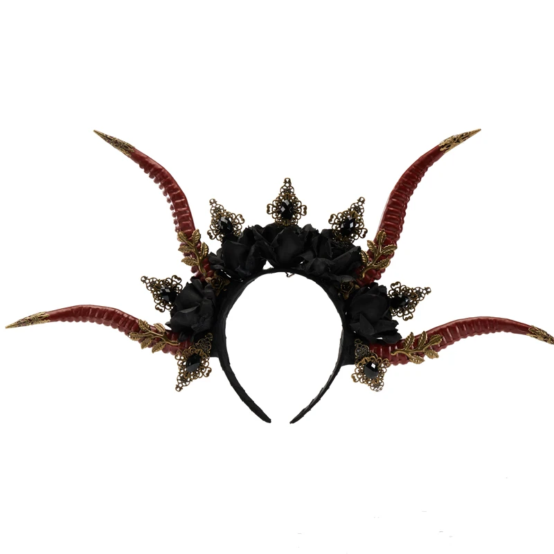 

Punk Gothic Halloween Headband Demon Horns Devil Headwear Gothic Tassels Tiaras Hairband Antelope Hair Accessories