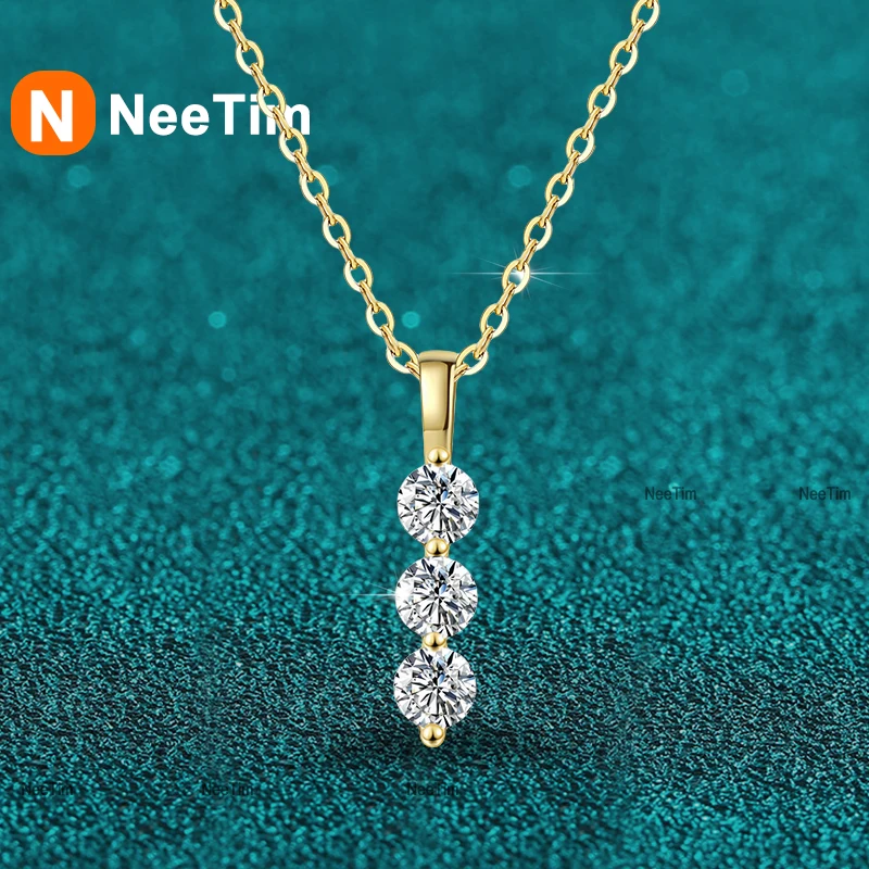 NeeTim 4mm Moissanite Necklace for Women Lab Diamond S925 Sterling Silver With Yellow Gold Plated Wedding Pendant GRA Necklaces 1 S3526b20ef1354dcf9874b6df86f49361D