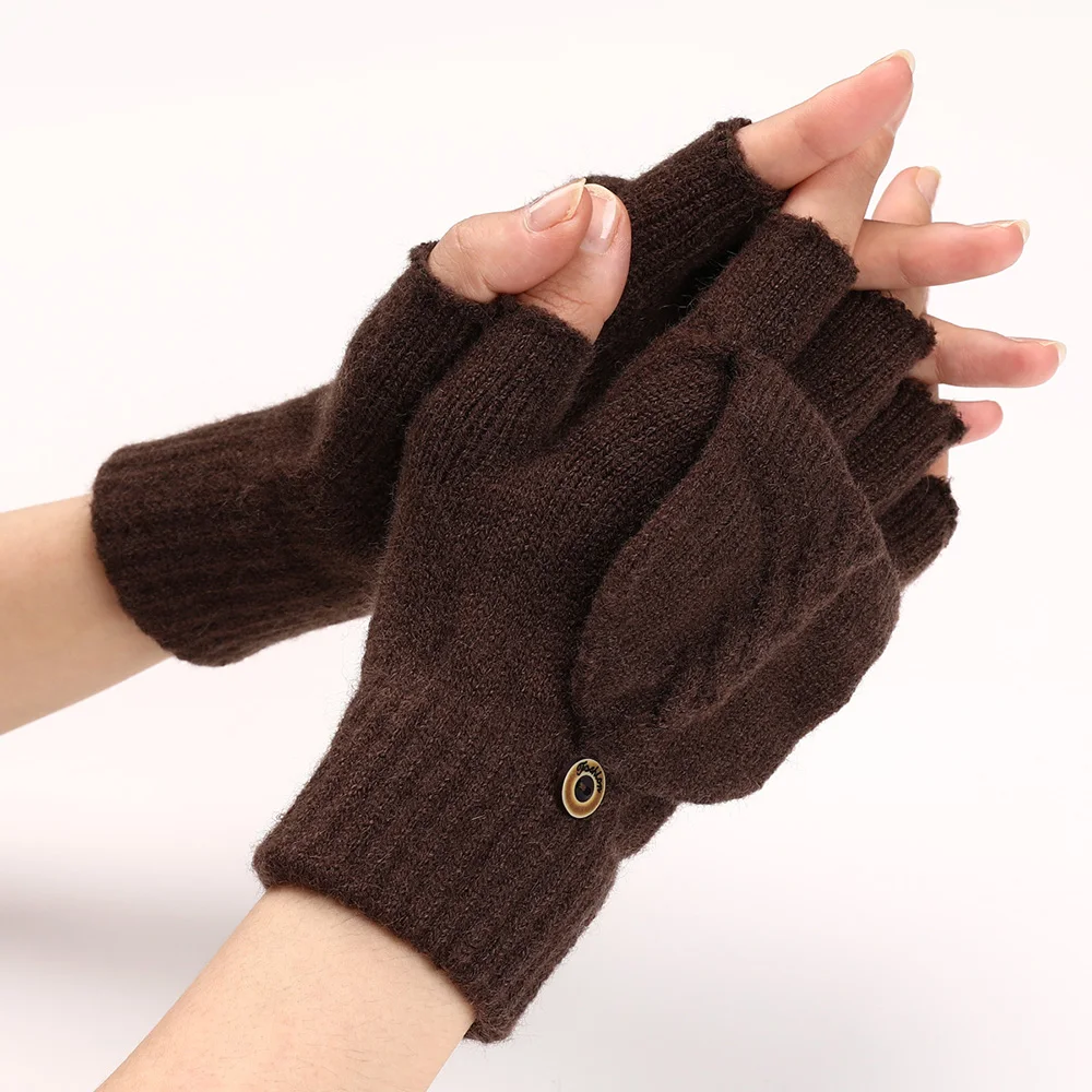 

Плотные мужские перчатки без пальцев унисекс, шерстяные зимние теплые варежки с открытыми пальцами унисекс, вязаные теплые перчатки с откидной крышкой