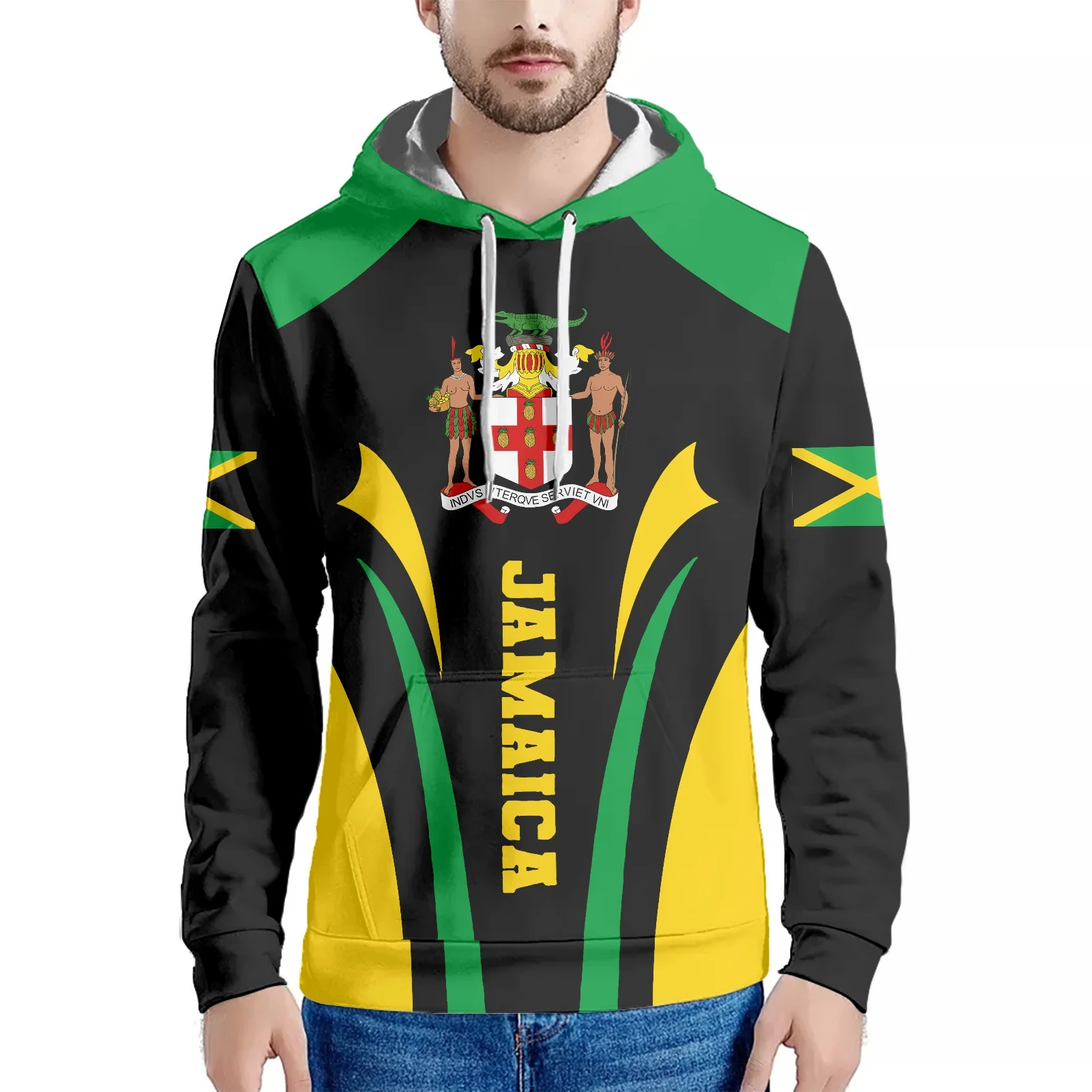 

Unisex Hoodie 2022 New Design Crewneck Pullovers Jamaica Green Print Men Hoodies Cotton Sweatshirts Street Hip Hop Style