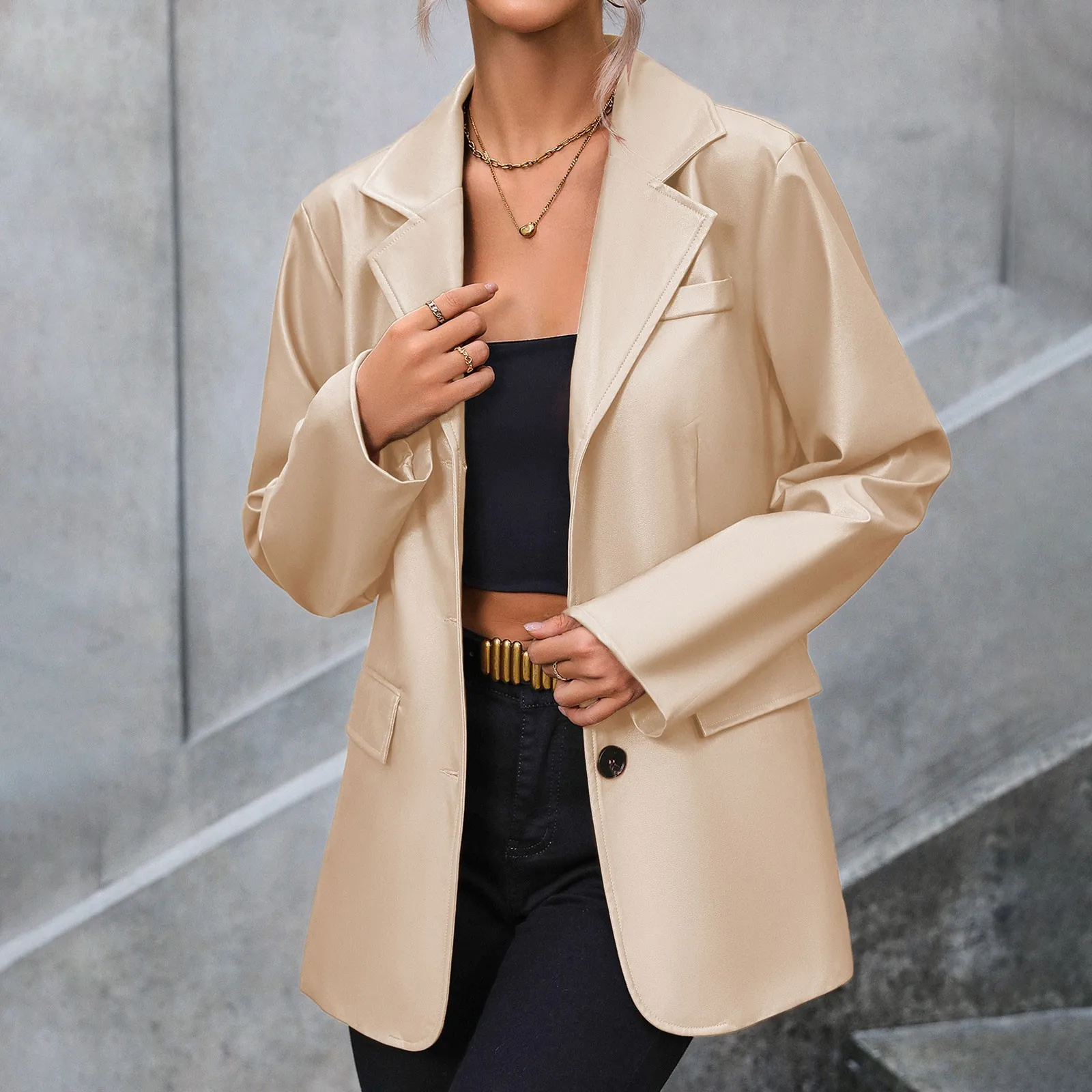 Faux Leather PU Blazer Women Casual Loose Coat Long Sleeved Top Elegant Jackets Outwear for Office Lady Women Official Coat
Faux Leather PU Blazer Women Casual Loose Coat Long Sleeved Top Elegant Jackets Outwear for Office Lady Women Official Coat
