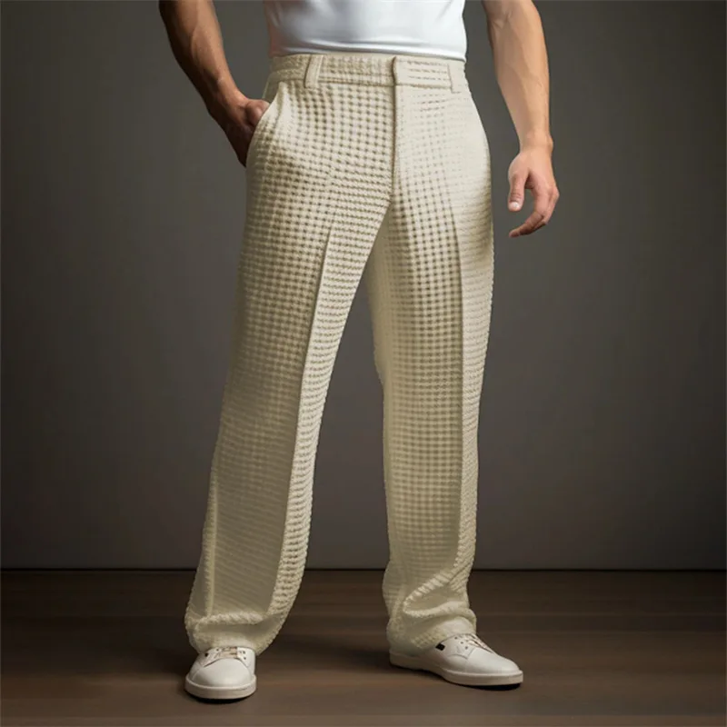 New 2026 Men's Elegant Waffle Suit Pants Solid Loose Straight Trousers Business Social Dress Pants Casual Vacation Pants for Men 18 S352cc01a6af44209b48f9bb6fbaad143q