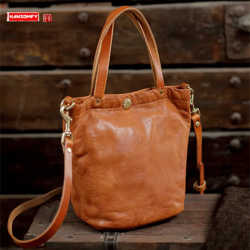 Vintage Genuine Leather Women's Handbags Commuter Tote Bag Cowhide Bucket Portable Simple Lady Small Shoulder Messenger Bags
Vintage Genuine Leather Women's Handbags Commuter Tote Bag Cowhide Bucket Portable Simple Lady Small Shoulder Messenger Bags