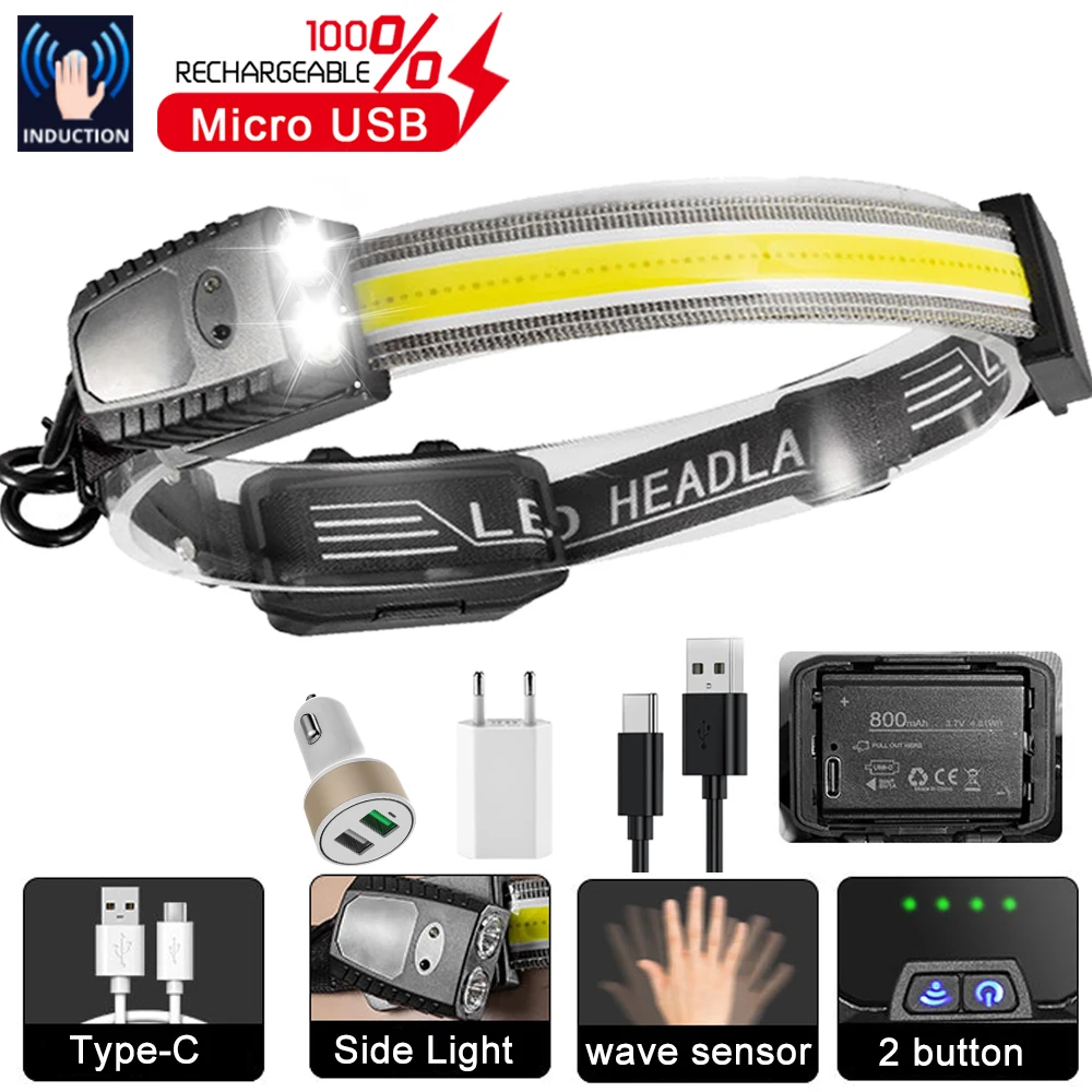 Portable Sensor LED+COB Headlight USB Rechargeable Fishing Headlamp Multifunctional Outdoor Riding Light Camping Head Flashlight
Portable Sensor LED+COB Headlight USB Rechargeable Fishing Headlamp Multifunctional Outdoor Riding Light Camping Head Flashlight