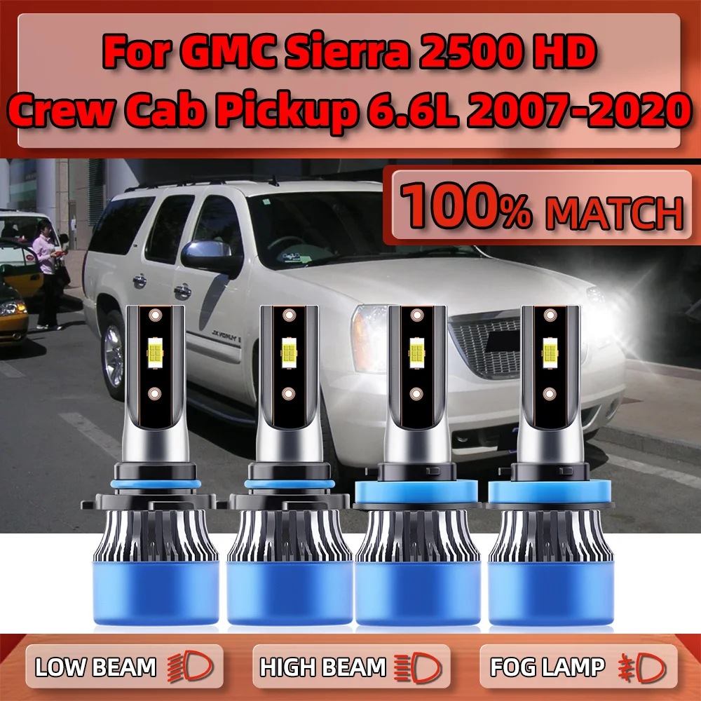 

40000LM LED Headlight Bulbs 240W High Low Beam Car Light 12V Turbo Lamps For GMC Sierra 2500 HD Crew Cab Pickup 6.6L 2007-2020