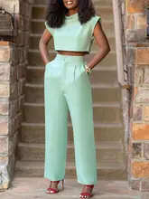VONDA Oversized Straight Elegant Solid Pants Set Femme Chic Sleeveless Crop Tops Blouse Tanks With High Waist Women Pants Suits
VONDA Oversized Straight Elegant Solid Pants Set Femme Chic Sleeveless Crop Tops Blouse Tanks With High Waist Women Pants Suits