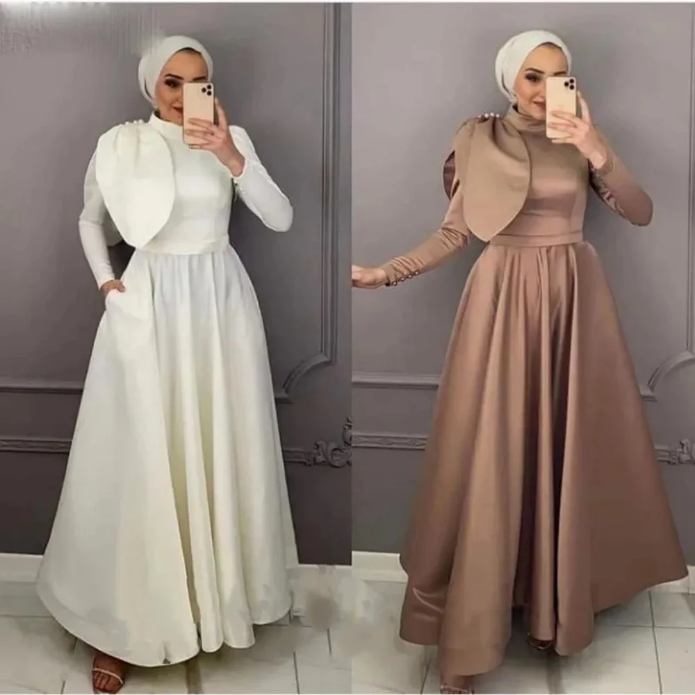 2024 Classic Muslim Formal Evening dress High Neck Long Sleeves A-Line Floor-Length Arabic Satin Wedding Party Dress Plus Size
2024 Classic Muslim Formal Evening dress High Neck Long Sleeves A-Line Floor-Length Arabic Satin Wedding Party Dress Plus Size