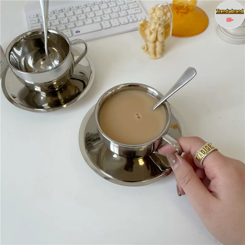 

Realme Minimalist Style 304 Stainless Steel Insulated Coffee Cup British Afternoon Tea Cup Dish Spoon Household Water Cup Tea